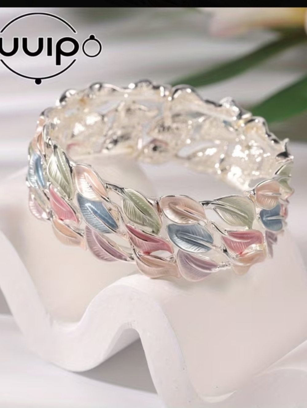 Pastel Leaf Silver-Tone Stretch Bracelet - Picture 5 of 7
